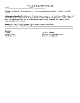 Preview of Thermal Equilibrium Lab