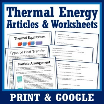 Preview of Thermal Energy Heat Reading and Worksheets PRINT and GOOGLE SLIDES Versions