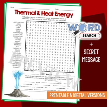 Preview of Thermal Heat Energy Word Search Puzzle Vocabulary Activity Test Review Worksheet