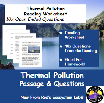 Preview of Thermal Pollution Reading Worksheet **Editable**