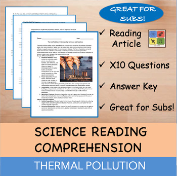 Preview of Thermal pollution - Reading Passage x10 Questions - EDITABLE