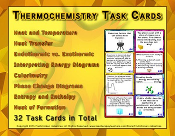 Preview of Thermochemistry 32 TASK CARDS with Answer KEY and Student Sheet