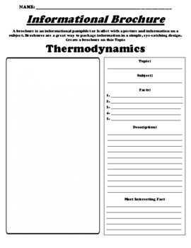 Preview of Thermodynamics "Informational Brochure" Worksheet & WebQuest