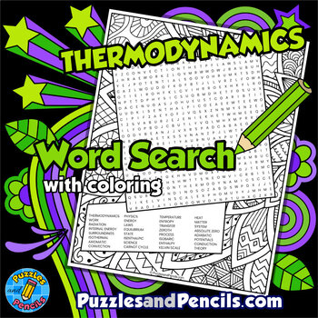 Preview of Thermodynamics Word Search Puzzle with Coloring Activity | Physics Wordsearch
