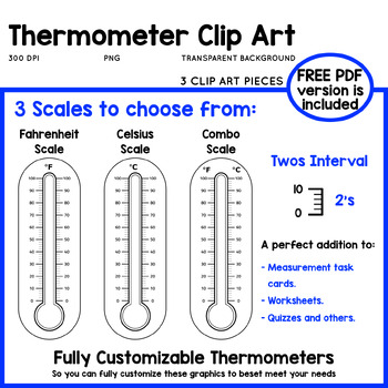 Preview of Thermometers Clip Art  (Temperatures in Celsius and Fahrenheit)