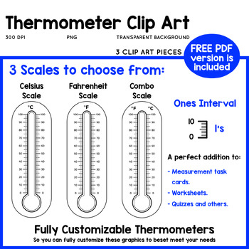 Preview of Thermometers Clip Art (Temperatures in Celsius and Fahrenheit)