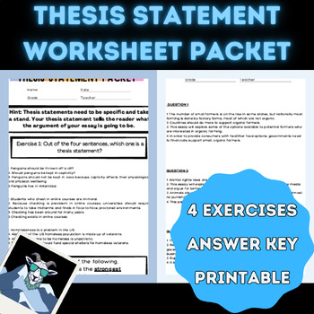Preview of Middle and High School Thesis Statement Practice Worksheet Packet