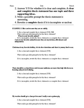 Thesis Statement Practice Worksheet by Language Arts Aids | TPT