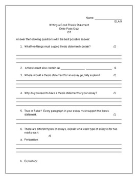 thesis statement quiz pdf