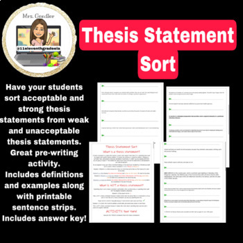 Preview of Thesis Statement Sort - PRINTABLE