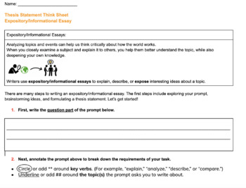 Preview of Thesis Statement Think Sheet for an Expository/Informational essay. 