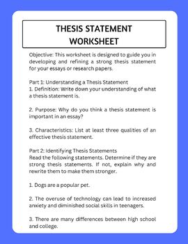 creating thesis statement worksheet