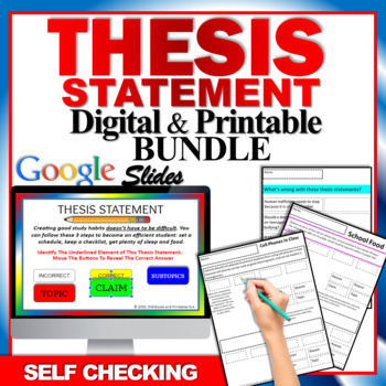 Preview of Thesis Statement Worksheets and Google Slides Practice Activities