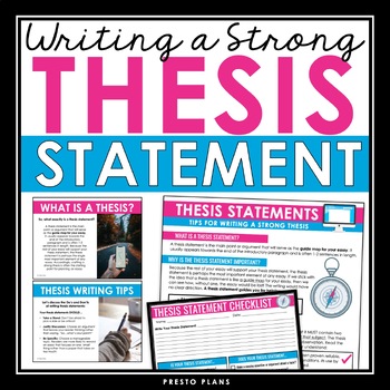 Preview of Thesis Statement Writing for Essays - Lesson Presentation, Handout, & Checklist