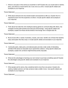 Preview of Thesis Statements: 42 Prompts (VA Writing SOL - Direct Writing)