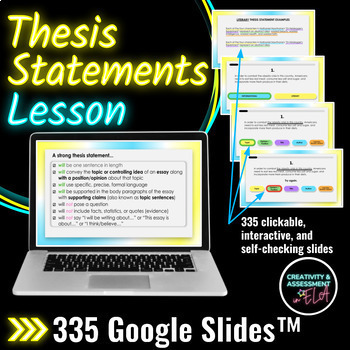 Preview of Thesis Statements Mini Lesson Interactive Game Activity with Google Slides