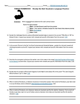 Preview of Answer the prompt clearly/directly! Create thesis statements using MCAS prompts.