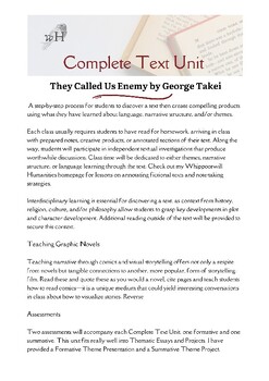 Preview of They Called Us Enemy - Complete Text Unit, Projects, 5-6 Weeks