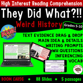 Preview of They Did What?!! (Part 1) Reading Comprehension Boom Cards, Grades 5-10
