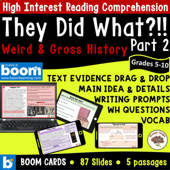 Preview of They Did What?!! (Part 2) READING COMPREHENSION Boom Cards, Grades 5-10