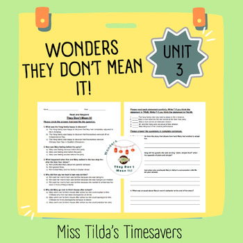 Preview of They Don't Mean It! - Read and Respond Grade 5 Wonders