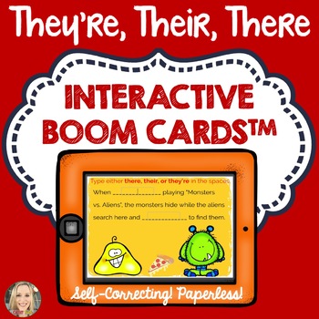 Preview of They're, Their, There, Boom Cards™, Homophones, Spelling, Grammar in Context