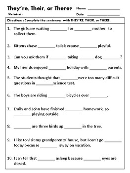 They're, Their, There Worksheets by Ms Presto | Teachers Pay Teachers