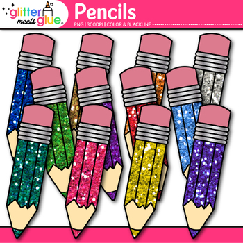 Pencils Clipart, Coloring Pencils, Glitter, Sparkle