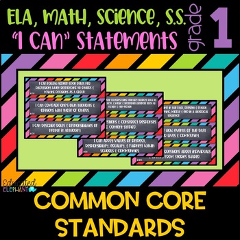 Preview of Thick Rainbow & Chalk "I Can" Statements - ELA, Math, Science & S.S.- First(1st)