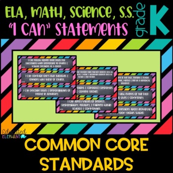 Preview of Thick Rainbow & Chalk "I Can" Statements - ELA, Math, Science & S.S. - Kinder