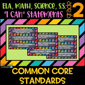 Preview of Thick Rainbow & Chalk "I Can" Statements - ELA,Math,Science & S.S.- Second (2nd)