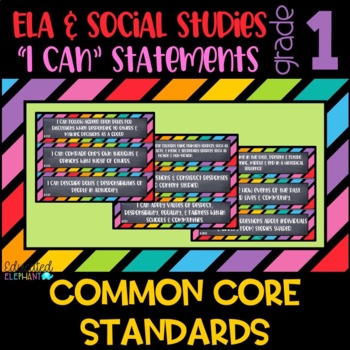 Preview of Thick Rainbow & Chalk "I Can" Statements - ELA & S.S. - First Grade (1st)