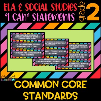 Preview of Thick Rainbow & Chalk "I Can" Statements - ELA & S.S.- Second Grade (2nd)