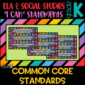 Preview of Thick Rainbow & Chalk "I Can" Statements - ELA & Social Studies - Kindergarten