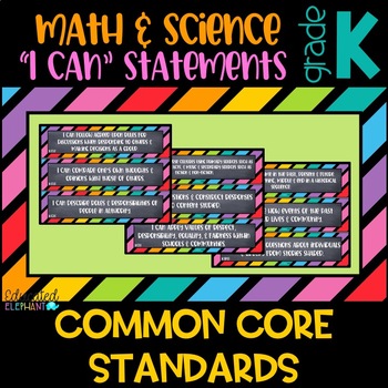 Preview of Thick Rainbow & Chalk "I Can" Statements - Math & Science - Kindergarten