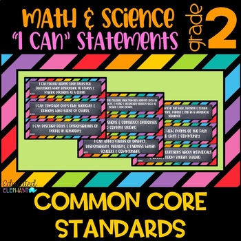 Preview of Thick Rainbow & Chalk "I Can" Statements - Math & Science - Second Grade (2nd)
