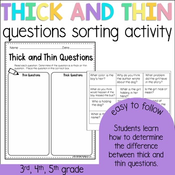 Preview of Thick and Thin Questions Sorting and Matching Activity | Reading Strategies