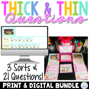 Preview of Thick and Thin Questions Task Cards Activity | Digital and Printable BUNDLE