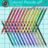 Thin Colored Pencil Clipart: 25 Single Realistic Rainbow C