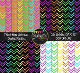 Thin Neon Chevron Digital Papers | Commercial Use Digital 