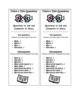 Preview of Thin & Thick Questions - Bookmarks & Organizer