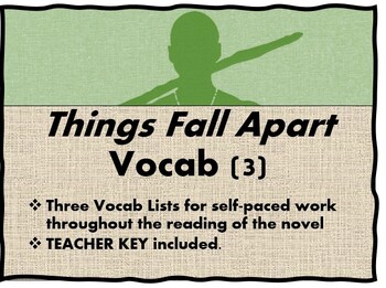 Preview of Things Fall Apart Vocabulary for Self-Pacing (3 lists) - KEY INCLUDED