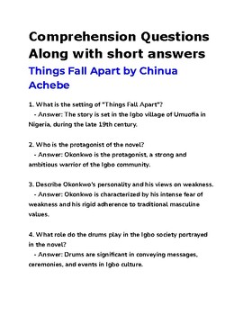 Preview of Things Fall Apart by Chinua Achebe Comprehension Questions along with answer