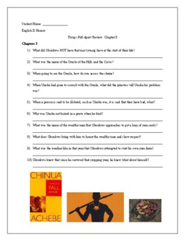 Things Fall Apart by Chinua Achebe Text Questions Chapter 3 | TPT