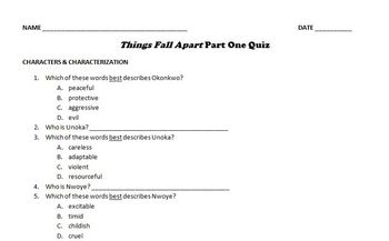 Preview of Things Fall Apart quiz pack