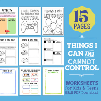 Preview of Things I Can Control Anxiety Coping Skills Self Regulation Worry SEL Worksheets