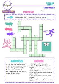 Things Move Crossword Puzzle by SciencExpert TPT