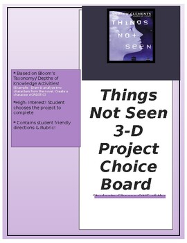 Preview of Things Not Seen 3-D Project Choice Board