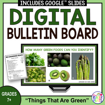 Preview of Things That Are Green Digital Bulletin Board - St Patricks Day - Spring