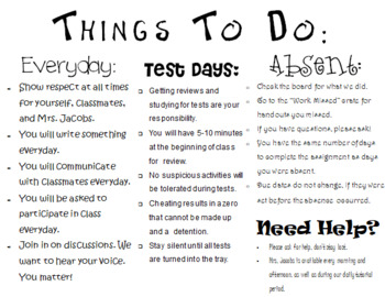 Preview of Things To Do Student Handout